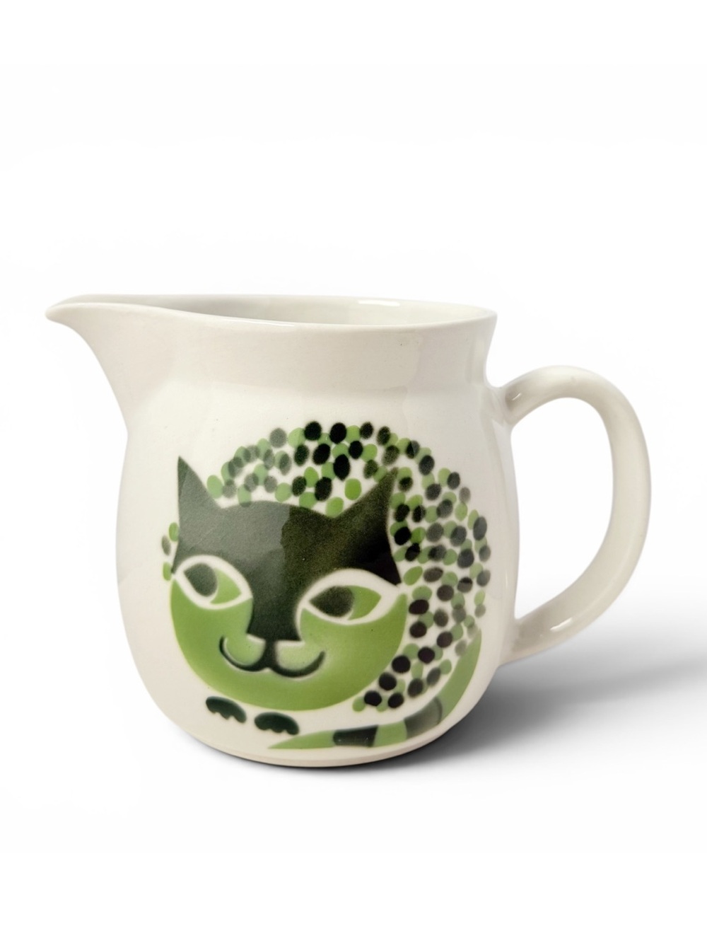 Vintage Mid Century Arabia Finland Green Kissa Cat Small Pitcher 4 1/4”